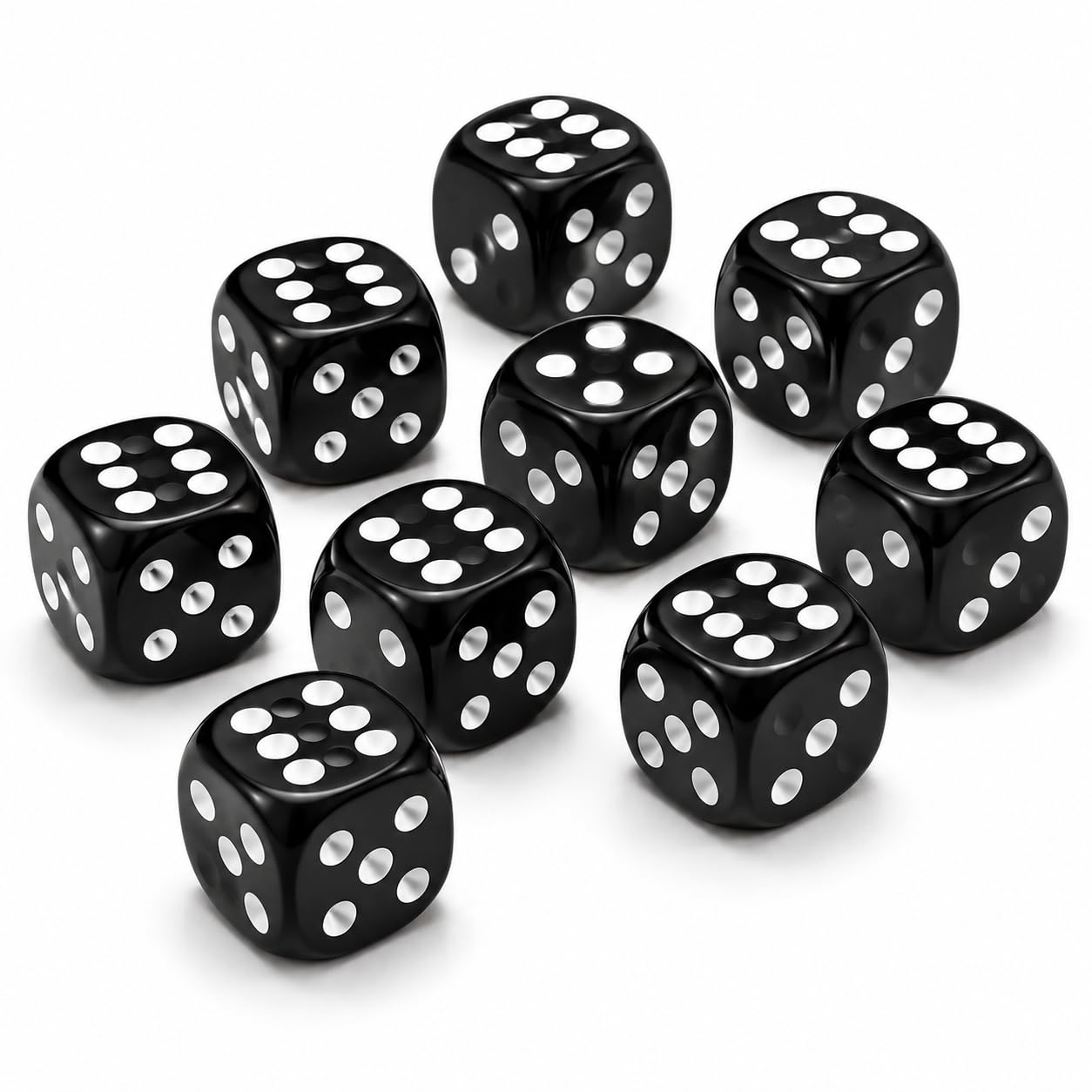 TOKID® Black Plastic D6 Dice Set, Standard 6 Sided Game Dice with